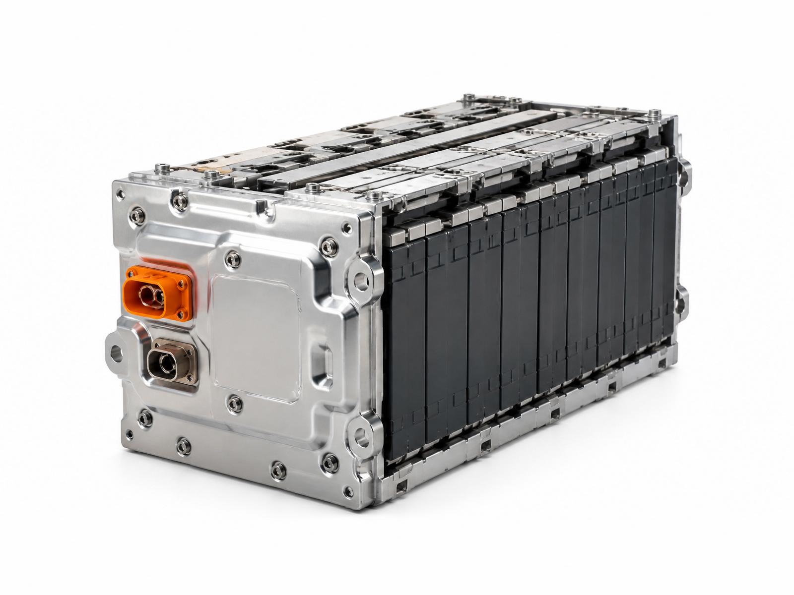 EV-accumodule met cellen tijdens reparatie
